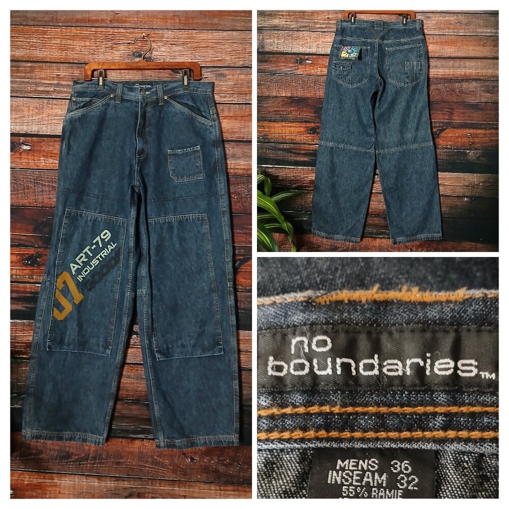 NWT No Boundaries Jeans Mens 36X32 Rare Vintage Baggy Skater Streetwear Ramie